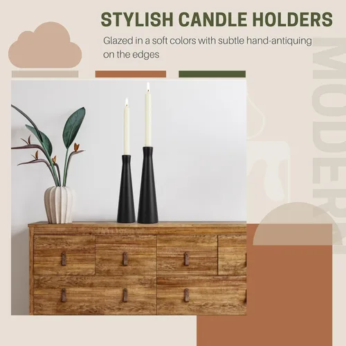 Vista 2 de CH7080B - Portavelas de cerámica negro, portavelas decorativos modernos para decoración del hogar, comedor, boda, fiesta, juego de 2