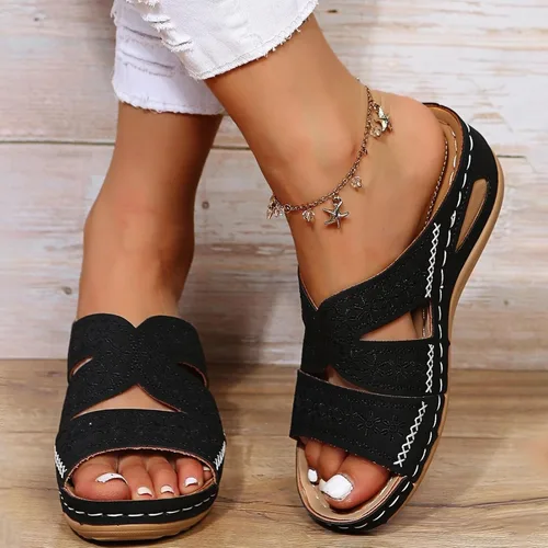Vista 3 de Generic Sandalias ortopédicas de cuña con soporte de arco para mujer, sandalias informales de punta abierta, unisex para adultos