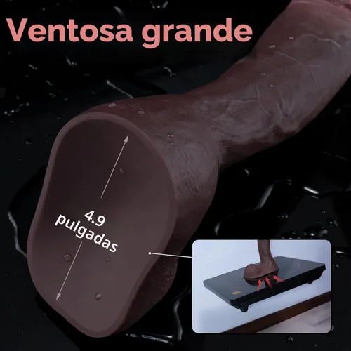 Vista 4 de Consolador realista negro de 9 pulgadas se siente como la piel, con una gran y fuerte ventosa para jugar con manos libres, juguetes sexuales