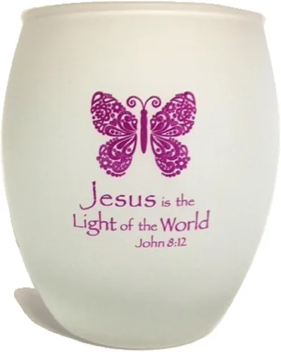 Vista 7 de Jesús es la luz del mundo inspirador de cristal para té y portavelas votivo (azul)