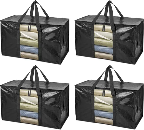 Vista 13 de BALEINE Paquete de 2 bolsas de mudanza de gran tamaño con asas reforzadas, bolsa de almacenamiento resistente para ropa, suministros de mudanza