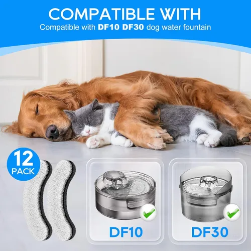 Vista 2 de Reemplazo de filtro de cuenco de agua para perros, filtros de fuente para mascotas para dispensador de agua para perros DF10 y DF30 (paquete de 12)