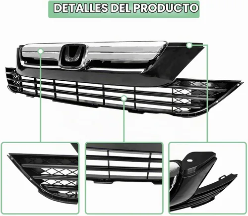 Vista 4 de Rejilla de parachoques inferior superior para Honda CRV CR-V 2007 2008 2009 Parrilla de malla negra brillante con cromo