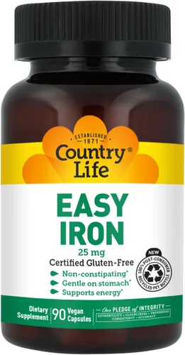 Vista 2 de Country Life Easy Iron 25 mg Suplemento de hierro suave y sin estreñimiento Apoya la producción de energía y glóbulos rojos Certificado sin