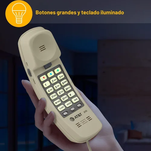 Vista 4 de AT&T Trimline 210 Teléfono fijo para casa, no requiere alimentación de CA, montaje en pared mejorado, teclado de botones grandes iluminado, 13