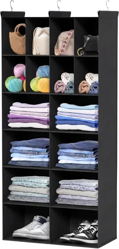 Vista 8 de Ofiray-home Estante colgante organizador y almacenamiento de armario, 12 bolsillos, estantes de almacenamiento de ropa con 3 ganchos resistentes