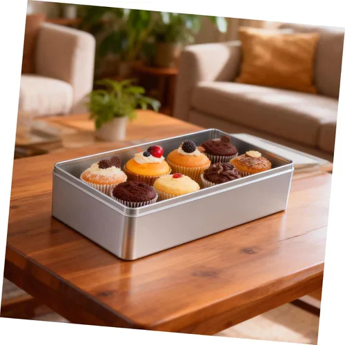 Vista 9 de Angoily Caja de lata vacía rectangular con tapa, caja de almacenamiento de hojalata rectangular para galletas, contenedor de lata de metal