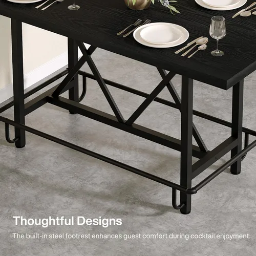 Vista 7 de Tribesigns Mesa de Bar, Mesa de Pub Industrial de Altura de Mostrador con Reposapiés de Metal, Mesa de Comedor de Cocina de Madera Rectangular de 63