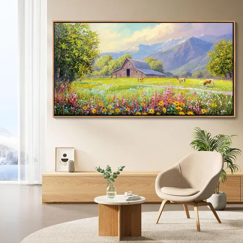 Vista 30 de AJAZIKO Arte de Pared de Vaca de las Tierras Altas - Decoración de Pared de Granja y Campo Rústico, Cuadros Grandes en Lienzo para Sala de Estar