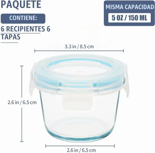 Vista 3 de Juego de 6 recipientes pequeños de vidrio para alimentos, reutilizables, herméticos, a prueba de fugas, mini recipientes de almacenamiento