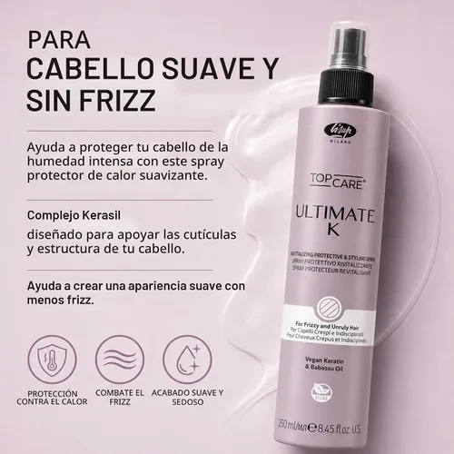 Vista 3 de Lisap Protector térmico para el cabello, spray líquido liso definitivo, productos para el cabello antiencrespamiento, protección térmica