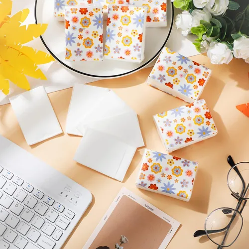 Vista 6 de Sinmoe Paquete de 50 pañuelos florales con bolsillo, paquetes de viaje a granel de 3 capas pequeñas florales de viaje faciales individuales de papel