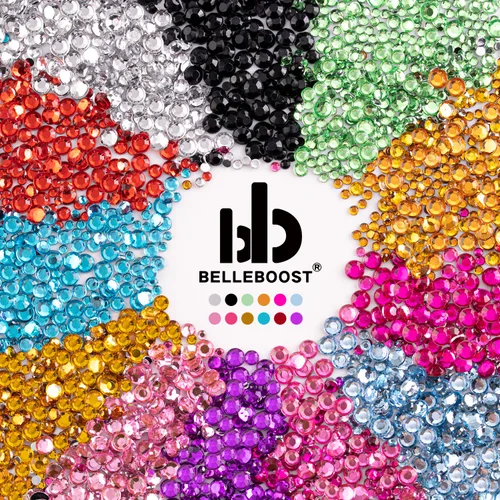 Vista 2 de Dos paquetes de diamantes de imitación de parte trasera plana, 4520 piezas de diamantes de imitación coloridos para arte de uñas, cristal colorido +