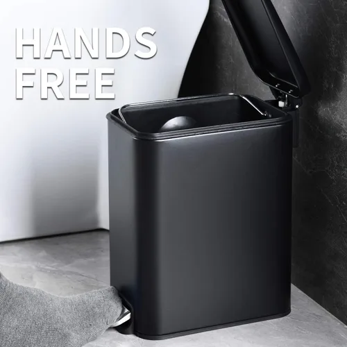 Vista 5 de HILFA Basurero compacto de acero inoxidable con escalón rectangular de 5 litros/1.3 galones, baño y cocina, negro mate, SB3200-MB