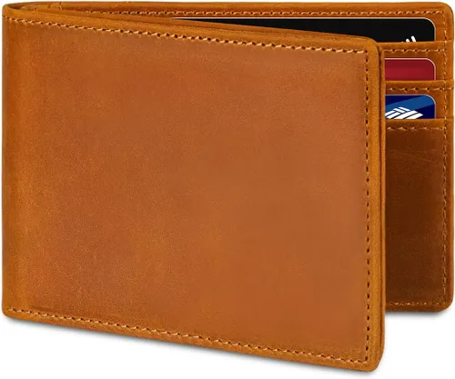 Vista 38 de Billetera AirTag para hombre, de piel auténtica plegable con bloqueo Rfid AirTag con ranuras para efectivo y ventana de identificación, compatible
