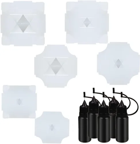 Vista 6 de Molde de silicona 3D Merkaba Chakra Stones Geométrico UV Resina Fundición con 5 botellas aplicadoras de punta de precisión, paquete de 8 collares