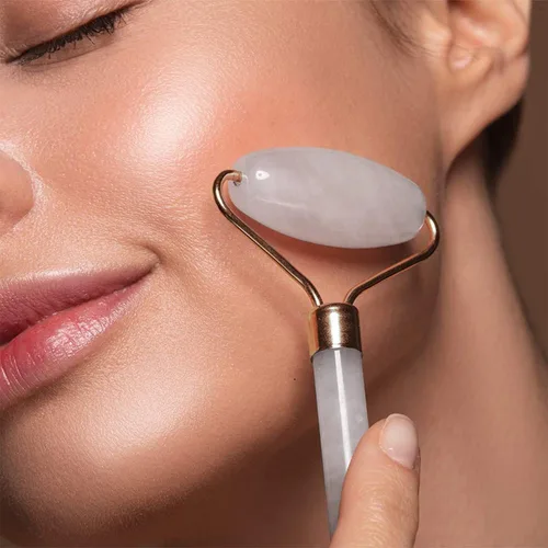 Vista 2 de Crystal Lemon - Rodillo de jade natural para cara, arrugas envejecidas, hinchazón, terapia de tratamiento de masajeador facial de la piel, piedra