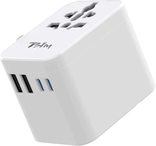 Vista 2 de TSIM Adaptador de viaje universal 35W 10A 2 USB-A, 2 puertos USB-C de carga rápida PD 3.2 todo en uno adaptador de corriente internacional enchufe
