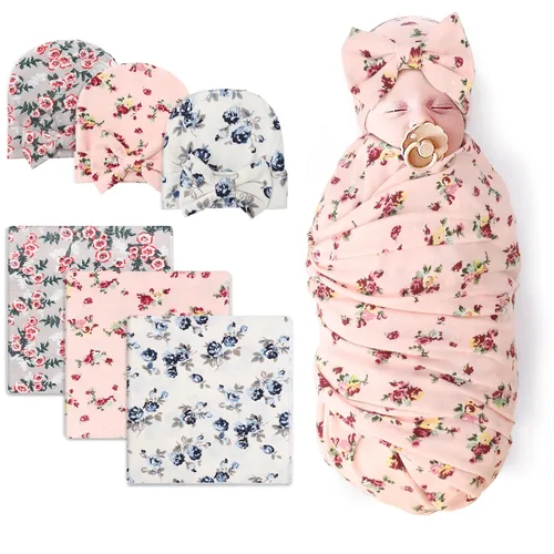 Vista 20 de DRESHOW BQUBO - Conjunto de gorro de algodón para bebé, manta para recién nacido, con orejas de oso, tarjeta de anuncio de nacimiento de madera