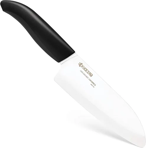 Vista 2 de Cuchillo Santoku de la marca Kyocera Advanced Ceramic y de la serie Revolution con 5 1/2 pulgadas, hoja blanca, Blanco KYOCERA Revolution 5.5-Inch