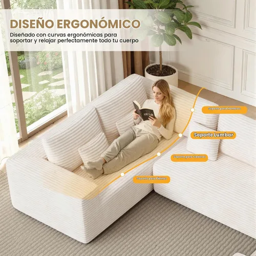 Vista 7 de Luxanimarion Sofá cama modular grande de 136 pulgadas con diván, sofá cama sin hueso en forma de U con otomana, no requiere montaje, asiento Beige