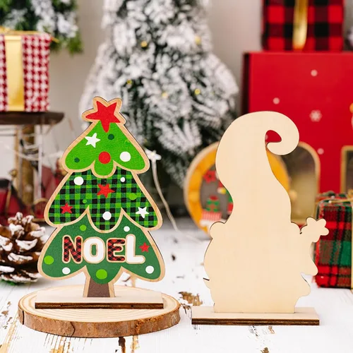 Vista 4 de Letreros de decoración de mesa de Navidad, centros de mesa de madera para fiesta de Navidad, decoración de bandeja escalonada, decoración