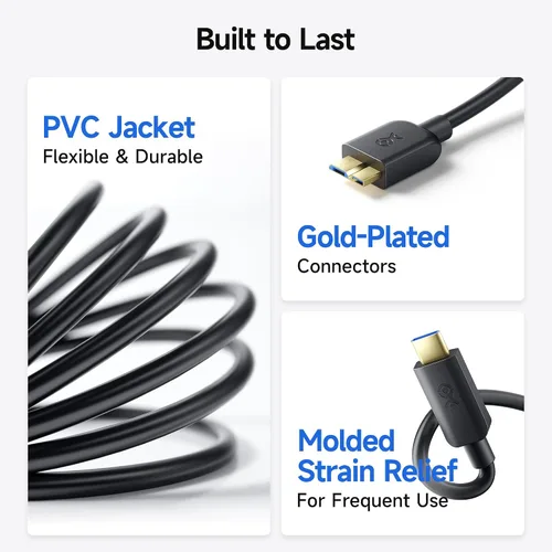 Vista 6 de Cable Matters 10Gbps Cable USB C corto a Micro USB 3.0 - 1 pie, cable de disco duro USBC, cordón Micro B a USBC, compatible con disco duro externo