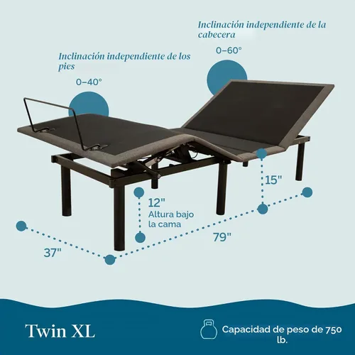 Vista 2 de LUCID Base de cama ajustable L300, Bluetooth, aplicación para teléfono, inclinación de cabeza y pies, masaje dual interactivo, control remoto