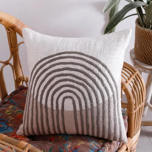 Vista 6 de Labhanshi Funda de almohada copetuda blanca y marrón, Boho, 18 x 18 pulgadas