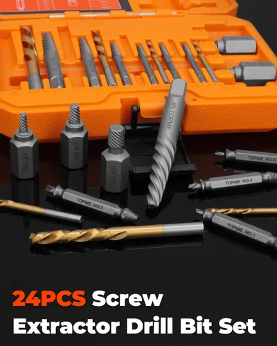 Vista 7 de Juego de 24 piezas de extractor de tornillos y brocas de mano izquierda, juego de extractor de tornillos fácil de quitar con broca de reversa