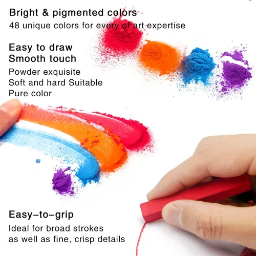 Vista 4 de Brusarth Juego de tizas pastel suaves no tóxicas para artistas profesionales, 48 colores pastel de tiza cuadrada para dibujar, mezclar, capas
