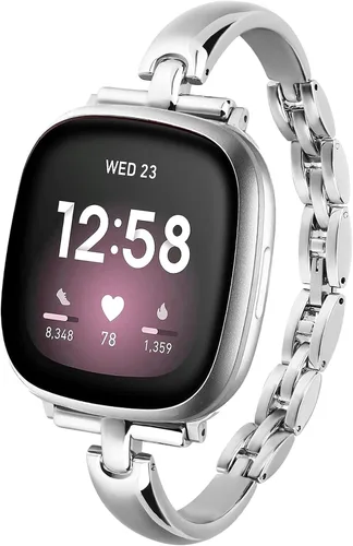 Vista 3 de Elegantes Correas de Metal en Cadena para Reloj Inteligente para Mujeres Compatible con Fitbit Sense/Fitbit Versa 3 Bandas para Mujeres Elegantes 1