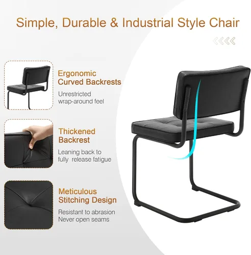 Vista 4 de Zesthouse Juego de 2 sillas de comedor de metal industrial, sillas de cocina tapizadas de cuero sintético con base de metal negro, para cocina