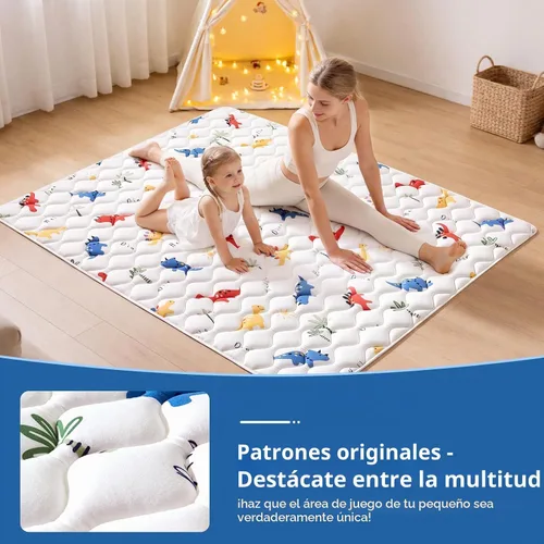 Vista 6 de Tapete de Juego de Espuma Premium Inodoro para Bebés de 36" x 36", Tapete de Gateo de Tela de Microfibra Suave para Piso - Cómodo e Hipoalergénico