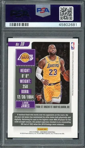 Vista 2 de LeBron James 2018 Panini Chronicles - Tarjeta de baloncesto #30 con calificación PSA 10