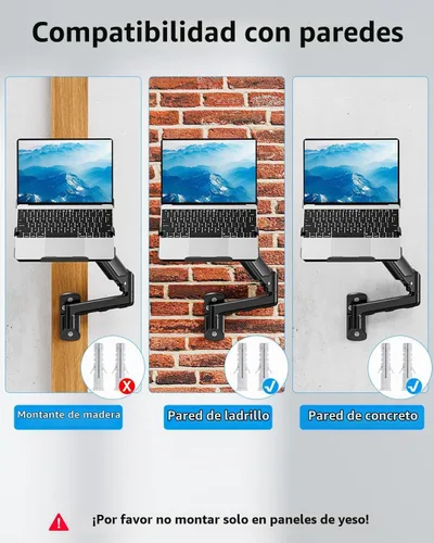 Vista 8 de MOUNTUP Soporte de pared para laptop, soporte ajustable para laptop de máximo 17" notebook o monitor máximo de 32", soporte de pared para laptop