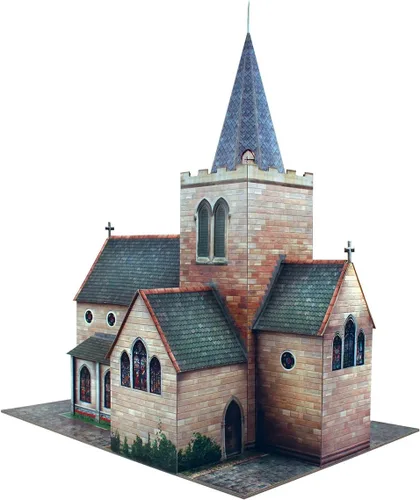 Vista 3 de The CityBuilder Kit de fabricación de modelos de cartón para iglesia - Edificio de ferrocarril modelo a escala O