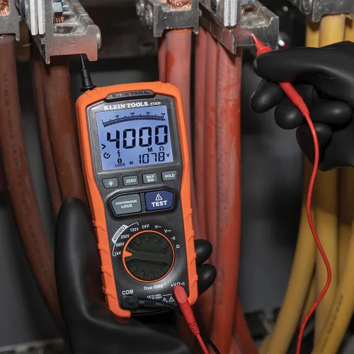 Vista 10 de Klein Tools ET600 Multímetro, Probador de Aislamiento Megohmímetro, Resistencia de 4000 Ohms, 125V/250V/500V/1000V, Multímetro Automático de Rango