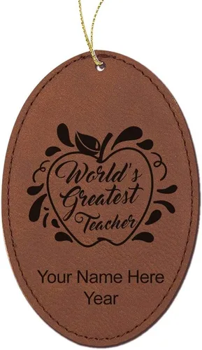 Vista 11 de LaserGram Personalized Christmas Ornament, World's Greatest Teacher, Faux Leather, Custom Laser Engraved Gift Idea (Oval Shape, Black with Gold)