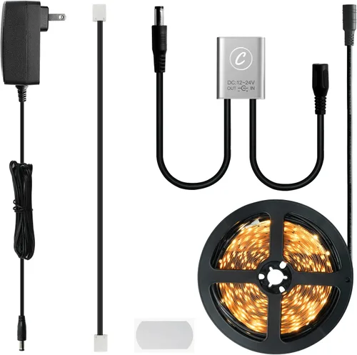 Vista 8 de Sensky Kit de iluminación para debajo del gabinete de 8.2 pies/8.2 ft, tira de luces LED flexibles con interruptor de sensor de gabinete, adaptador