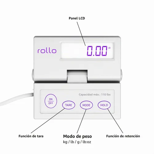 Vista 3 de Rollo Báscula de envío para paquetes - Báscula postal digital para envíos (110 lb máx) - Funciones de retención y tara - Incluye adaptador de CA y 2