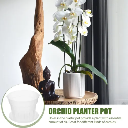 Vista 5 de DOITOOL Plantas de interior macetas de orquídeas, macetas de plástico para orquídeas con agujeros y platillos, macetas de orquídeas transparentes
