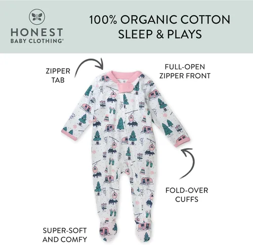 Vista 3 de HonestBaby Sleep and Play Footed Holiday Pajamas One-Piece Sleeper Zip-front Organic Cotton PJs Baby Boys, Girls, Unisex