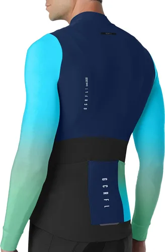 Vista 3 de GCRFL Camiseta de ciclismo para hombre, manga larga, camiseta de ciclismo de carretera, bolsillo con cremallera, ligera, ajuste profesional UPF 50+