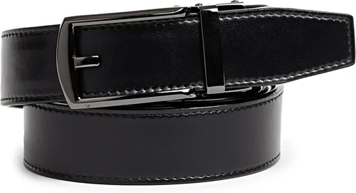 Vista 4 de Cinturón de trinquete de cuero genuino para hombre, cinturón ajustable con hebilla negra o plateada, vestido e informal
