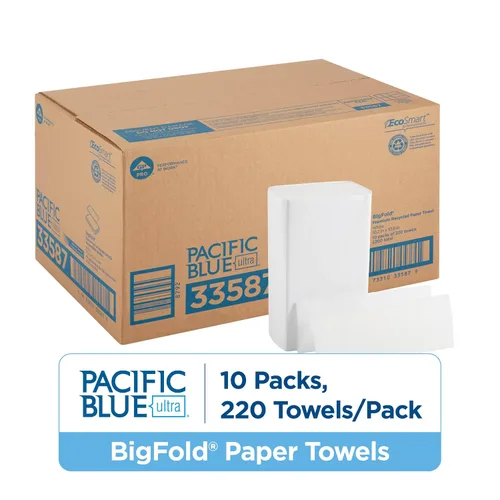 Vista 2 de Toallas de papel Pacific Blue Ultra Bigfold recicladas de GP PRO (Georgia-Pacific), 33587, 220 toallas de papel por paquete, 10 paquetes por caja