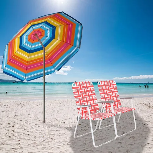 Vista 2 de Juego de 2 sillas de playa para patio y césped, sillas de playa plegables portátiles y ligeras con capacidad de carga de 265 libras y tubo de acero