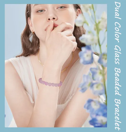 Vista 3 de FINZOR 24 pulseras elásticas de cuentas de 0.315 pulgadas hechas a mano para mujer, pulsera elástica de cuentas multicolor mate para mujer, pulsera