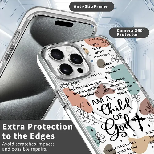 Vista 2 de Funda para iPhone 13/14 [compatible con Magsafe], funda magnética transparente de silicona a prueba de golpes con patrón de versículos de la Biblia