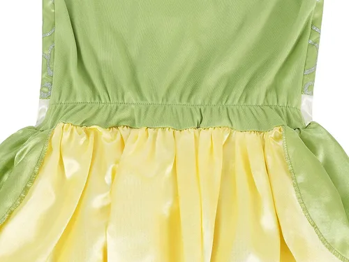 Vista 5 de WonderBabe Vestido de princesa rana verde para niñas, disfraz de Navidad, cumpleaños, fiesta de cosplay, regalo con accesorios